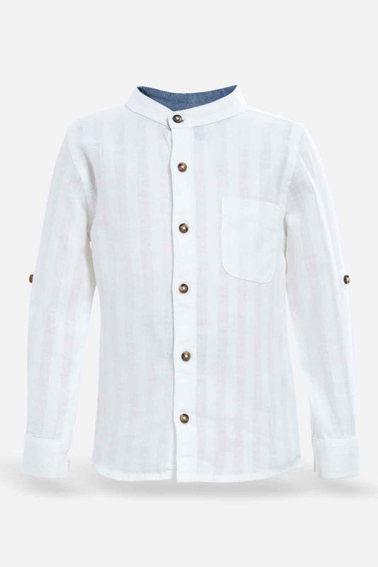Redtag-White-Dobby--Long-Sleeve-Shirt-Category:Shirts,-Colour:White,-Deals:New-In,-Dept:Boys,-Filter:Infant-Boys-(3-to-24-Mths),-INB-Shirts,-New-In-INB-APL,-Non-Sale,-S22C,-Section:Boys-(0-to-14Yrs)-Infant-Boys-3 to 24 Months