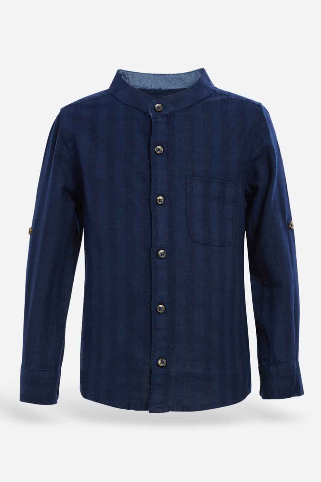 Redtag-Navy-Dobby--Long-Sleeve-Shirt-Category:Shirts,-Colour:Navy,-Deals:New-In,-Dept:Boys,-Filter:Infant-Boys-(3-to-24-Mths),-INB-Shirts,-New-In-INB-APL,-Non-Sale,-S22C,-Section:Boys-(0-to-14Yrs)-Infant-Boys-3 to 24 Months