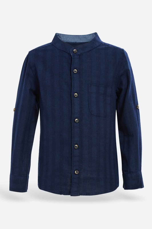 Redtag-Navy-Dobby--Long-Sleeve-Shirt-Category:Shirts,-Colour:Navy,-Deals:New-In,-Dept:Boys,-Filter:Infant-Boys-(3-to-24-Mths),-INB-Shirts,-New-In-INB-APL,-Non-Sale,-S22C,-Section:Boys-(0-to-14Yrs)-Infant-Boys-3 to 24 Months