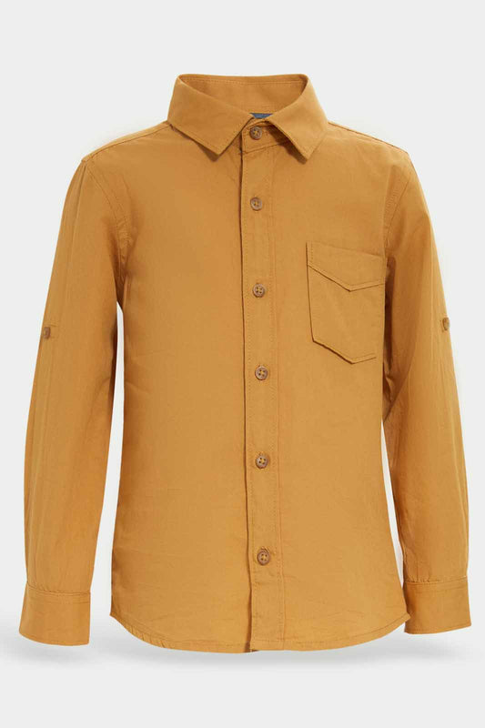 Redtag-Mustard-Poplin-Long-Slv-Shirt-Category:Shirts,-Colour:Mustard,-Dept:Boys,-Filter:Infant-Boys-(3-to-24-Mths),-INB-Shirts,-Non-Sale,-S22C,-Section:Boys-(0-to-14Yrs)-Infant-Boys-