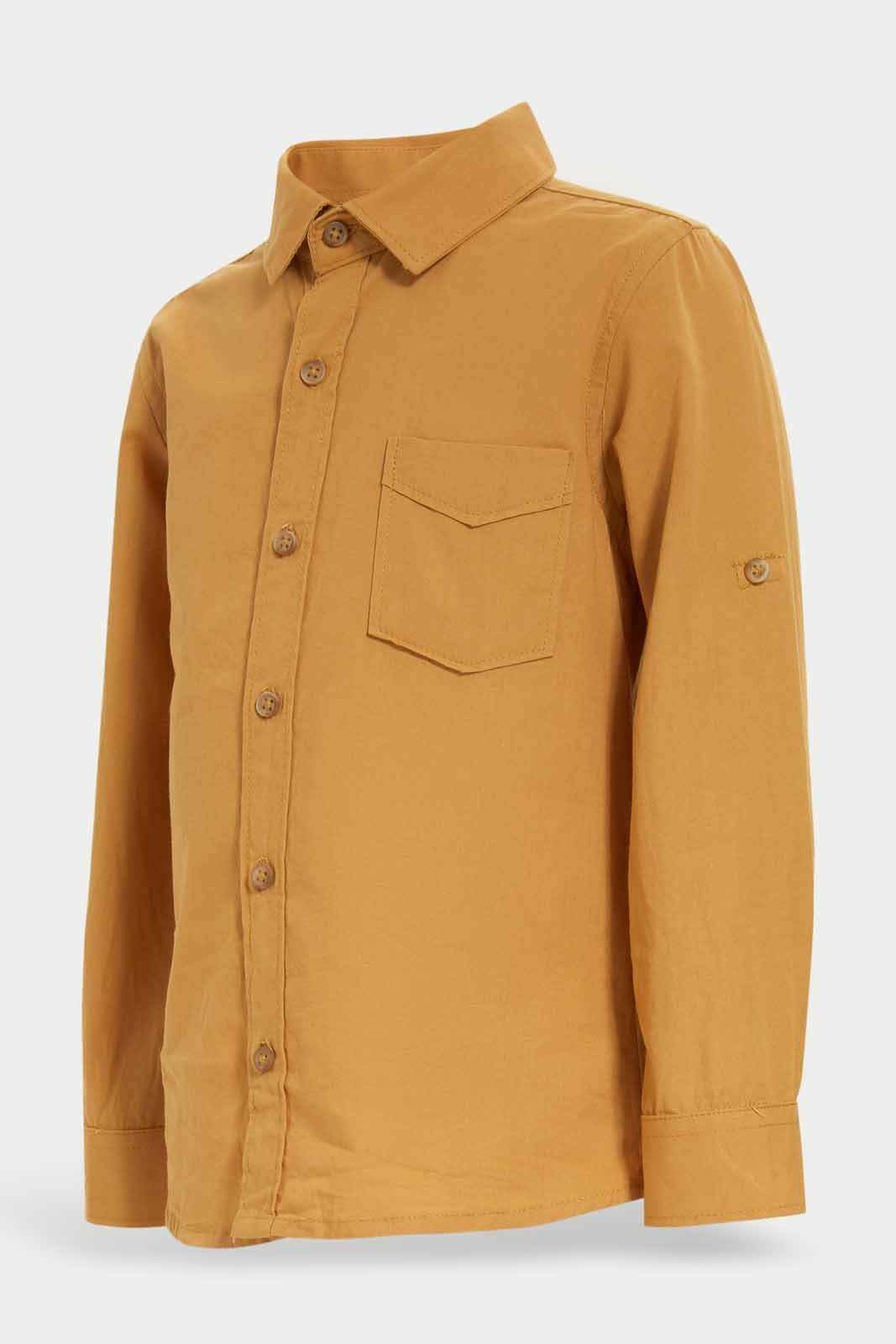Redtag-Mustard-Poplin-Long-Slv-Shirt-Category:Shirts,-Colour:Mustard,-Dept:Boys,-Filter:Infant-Boys-(3-to-24-Mths),-INB-Shirts,-Non-Sale,-S22C,-Section:Boys-(0-to-14Yrs)-Infant-Boys-