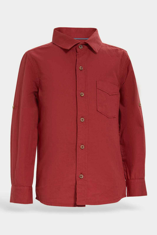 Redtag-Brown-Poplin-Long-Slv-Shirt-Category:Shirts,-Colour:Brown,-Dept:Boys,-Filter:Infant-Boys-(3-to-24-Mths),-INB-Shirts,-Non-Sale,-S22C,-Section:Boys-(0-to-14Yrs)-Infant-Boys-
