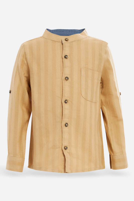 Redtag-Beige-Dobby--Long-Sleeve-Shirt-Category:Shirts,-Colour:Beige,-Deals:New-In,-Dept:Boys,-Filter:Infant-Boys-(3-to-24-Mths),-INB-Shirts,-New-In-INB-APL,-Non-Sale,-S22C,-Section:Boys-(0-to-14Yrs)-Infant-Boys-3 to 24 Months