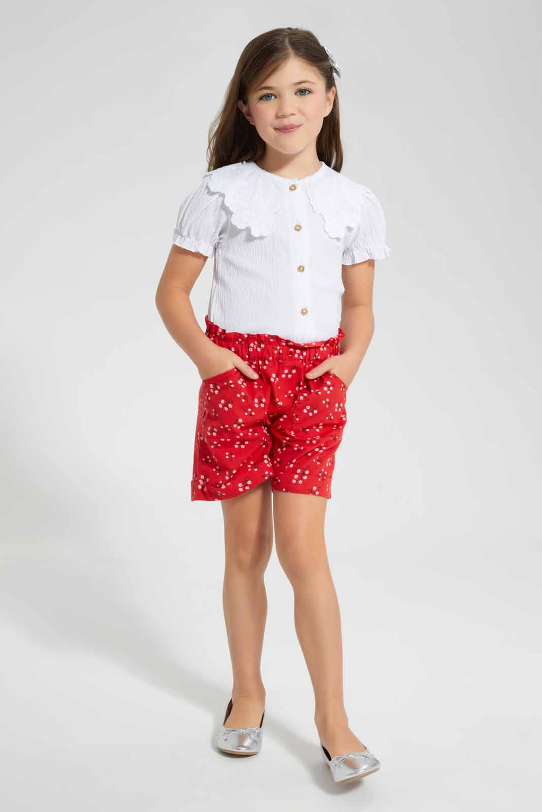 Redtag-White-Textured-Front-Placket-Blouse-Blouses-Girls-2 to 8 Years