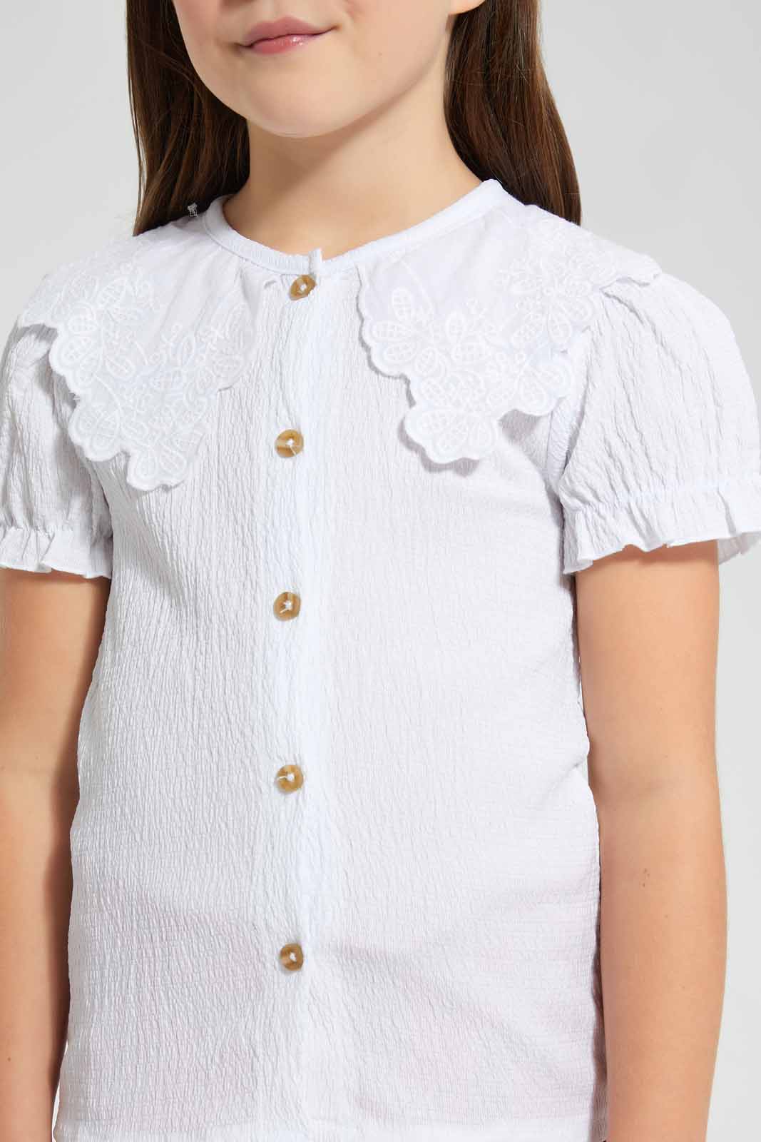 Redtag-White-Textured-Front-Placket-Blouse-Blouses-Girls-2 to 8 Years