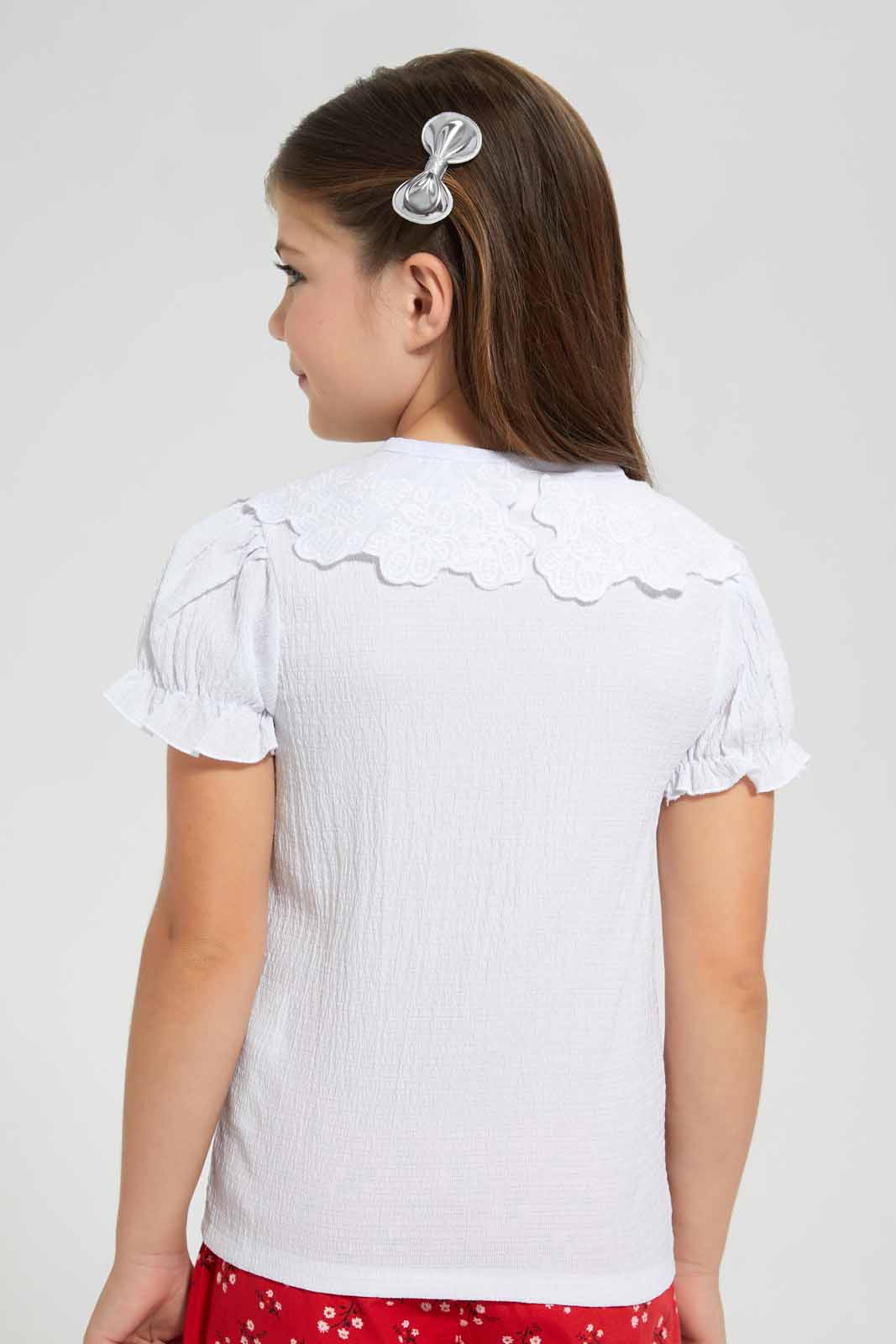 Redtag-White-Textured-Front-Placket-Blouse-Blouses-Girls-2 to 8 Years