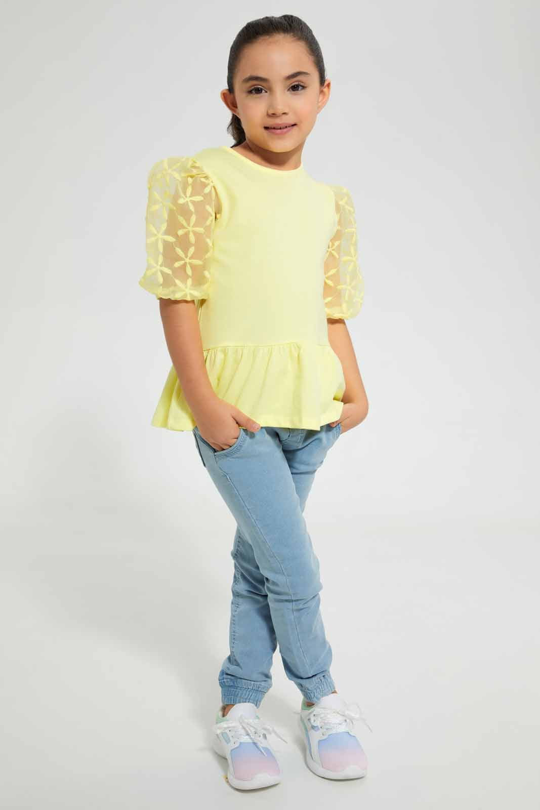Yellow Puffed Organza Sleeve Blouse