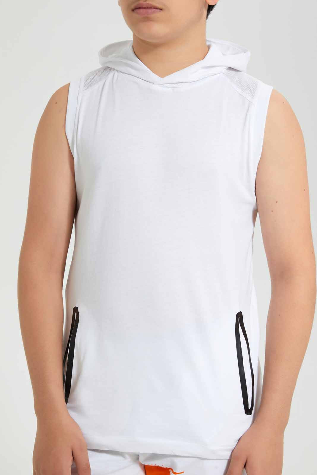 Redtag-White-Plain-Hoody-Sleveeless-T-Shirt-BSR-T-Shirts,-Category:T-Shirts,-Colour:White,-Deals:New-In,-Filter:Senior-Boys-(9-to-14-Yrs),-New-In-BSR,-Non-Sale,-S22C,-Section:Boys-(0-to-14Yrs)-Senior-Boys-9 to 14 Years