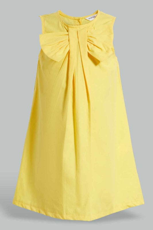 Redtag-Yellow-Bow-Neck-Dress-Dresses-Girls-2 to 8 Years