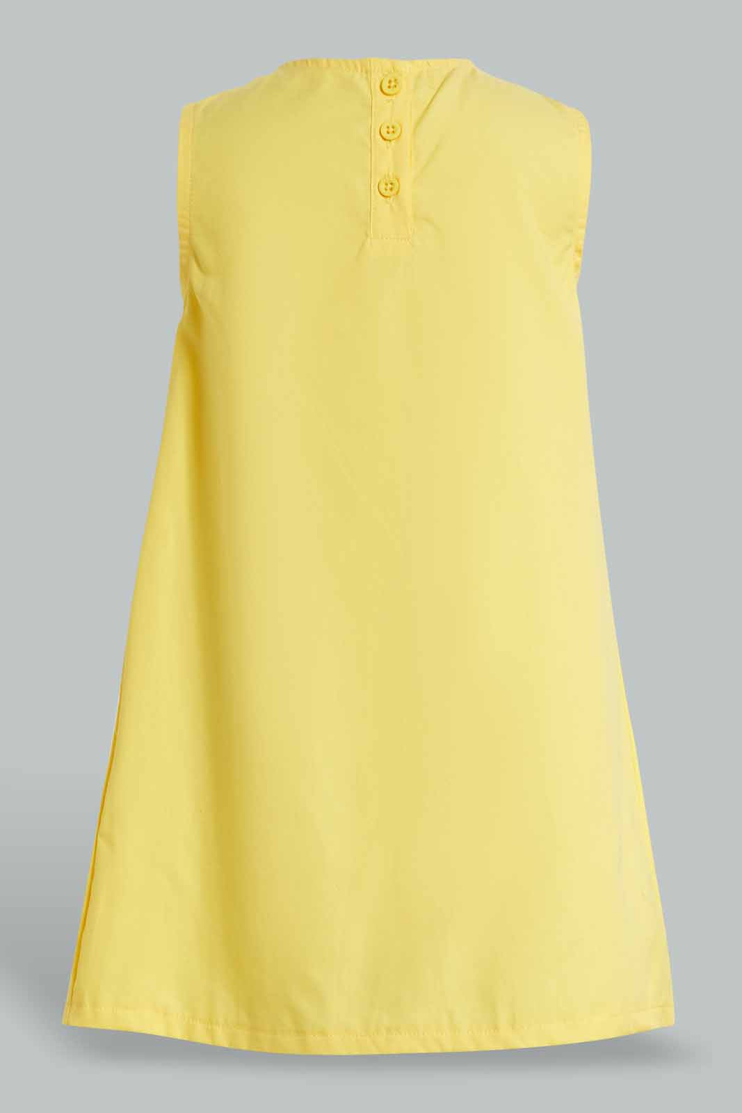Redtag-Yellow-Bow-Neck-Dress-Dresses-Girls-2 to 8 Years