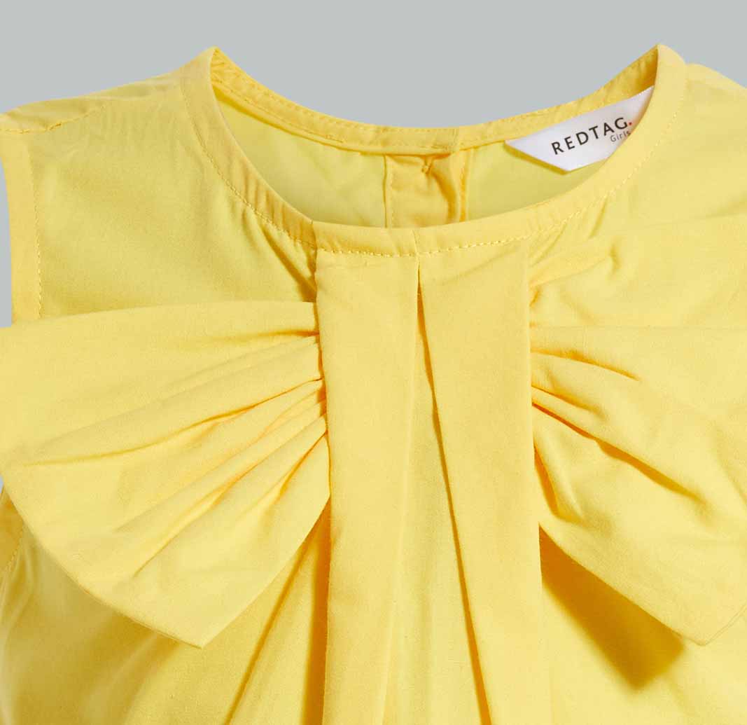 Redtag-Yellow-Bow-Neck-Dress-Dresses-Girls-2 to 8 Years