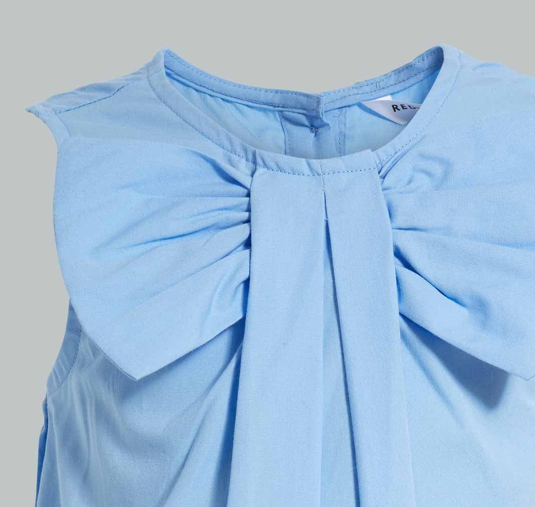 Redtag-Blue-Bow-Neck-Dress-Dresses-Girls-2 to 8 Years