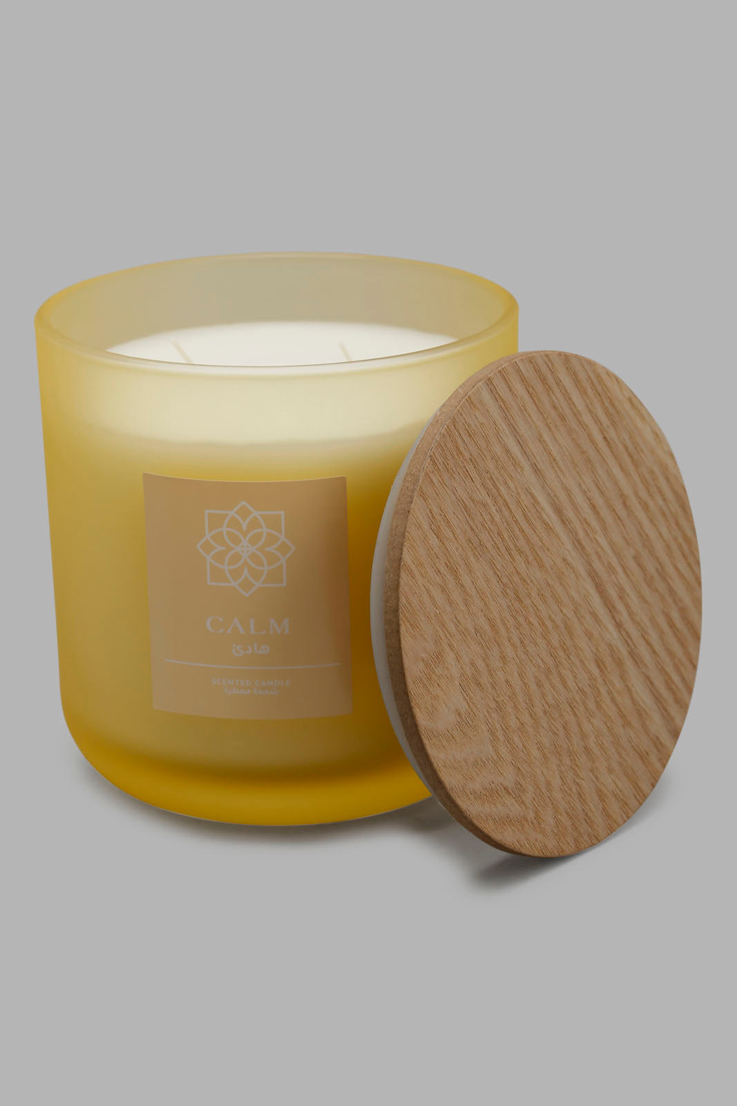 Redtag-Calm-Candle-With-Woodenlid-Category:Candles,-Colour:Yellow,-Deals:New-In,-Filter:Home-Decor,-HMW-HOM-Candle-&-Fragrances,-New-In-HMW-HOM,-Non-Sale,-Section:Homewares,-W22O-Home-Decor-