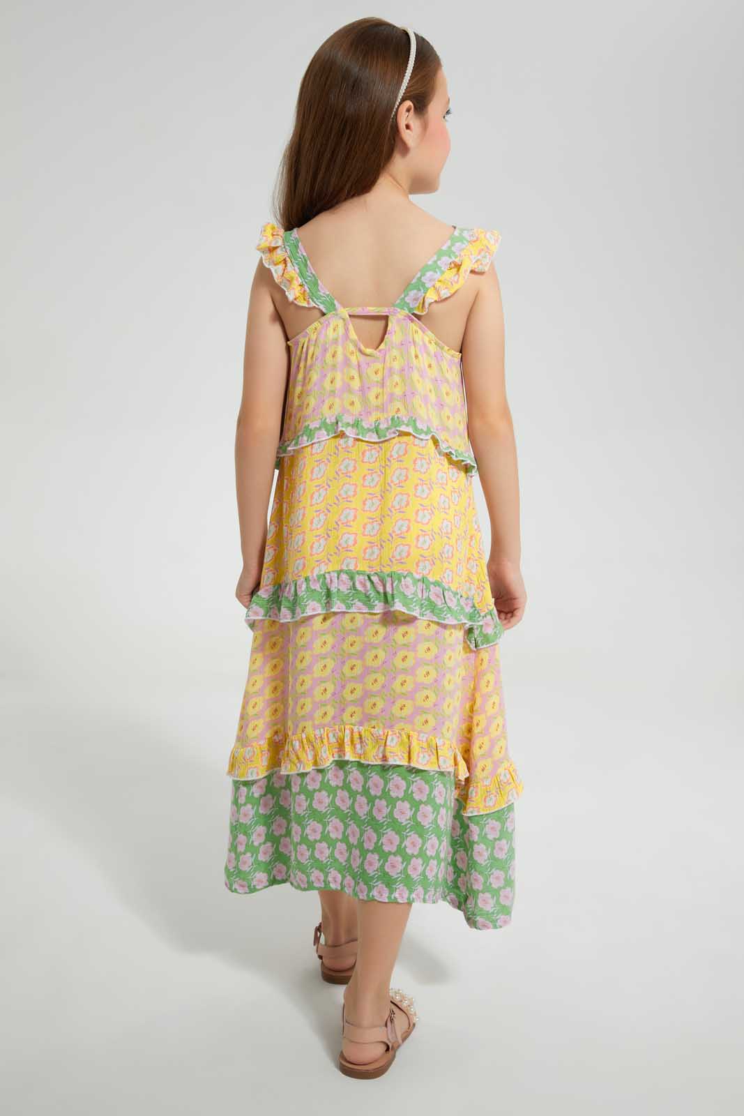 Redtag-Assorted-Printed-Tiered-Maxi-Dress-Dresses-Girls-2 to 8 Years