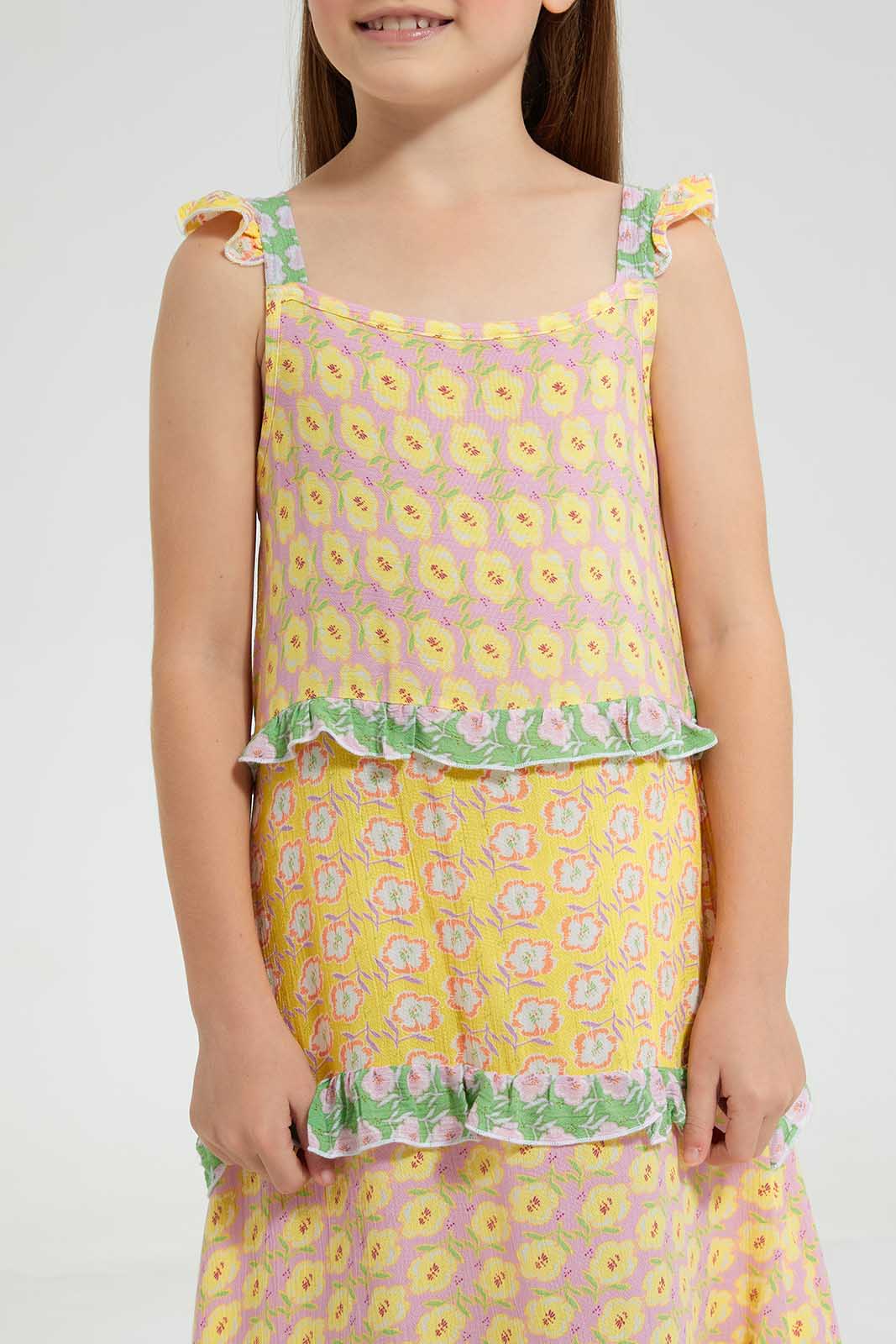 Yellow And Mint Tiered Maxi Dress