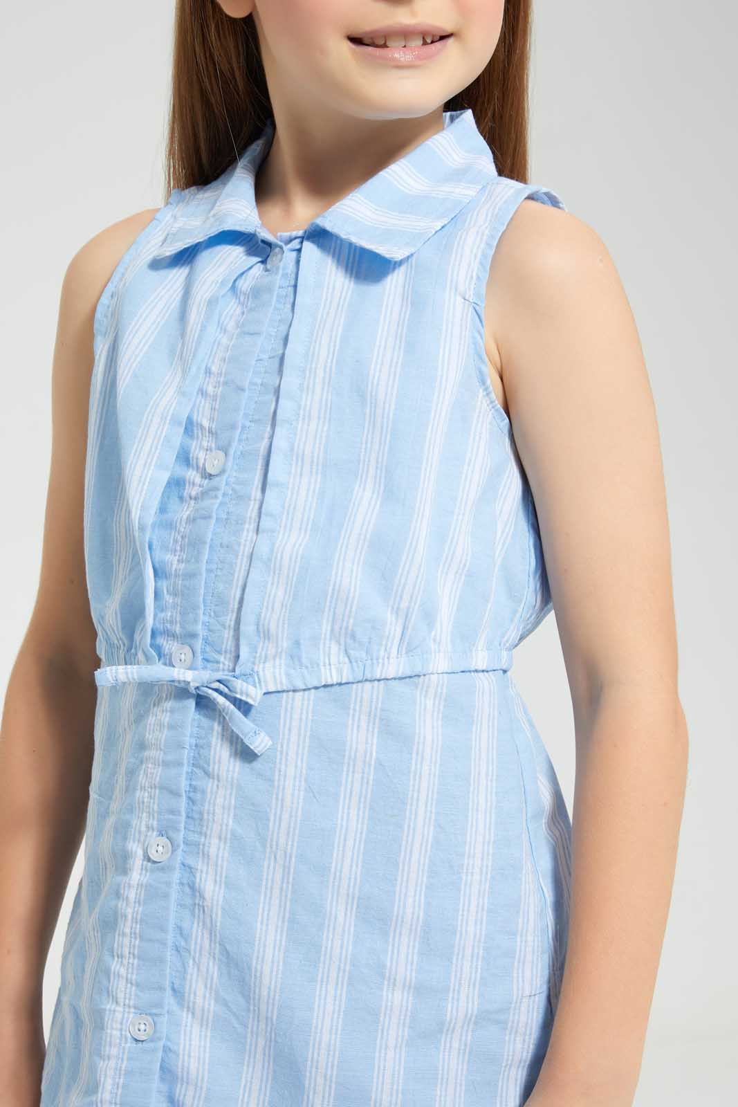 Redtag-Blue-Stripped-Shirt-Dress-Dresses-Girls-2 to 8 Years