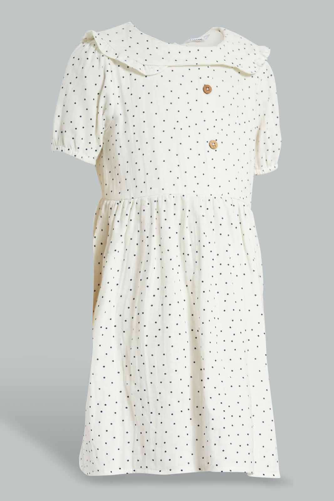 Redtag-Cream-Printed-Polka-Dot-Dress-Dresses-Girls-2 to 8 Years