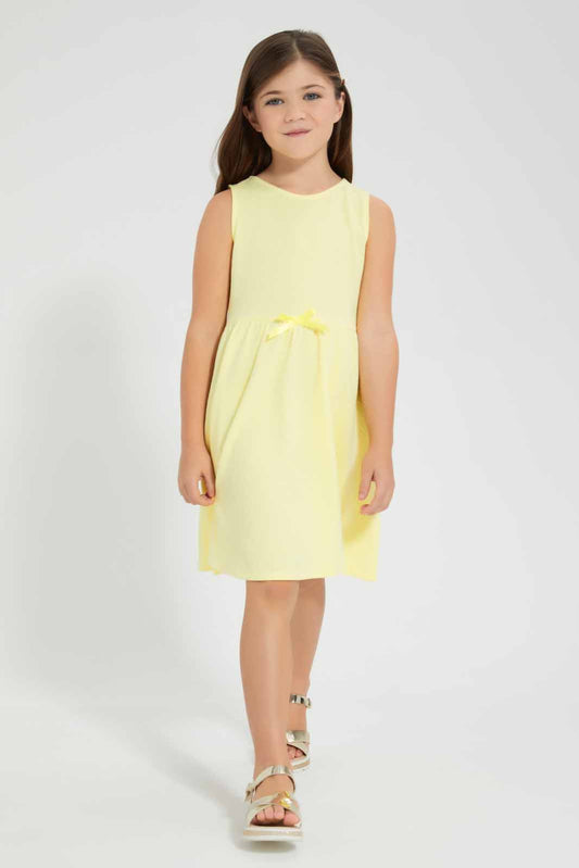 Redtag-Yellow-Textured-Knitted-Dress-Dresses-Girls-2 to 8 Years