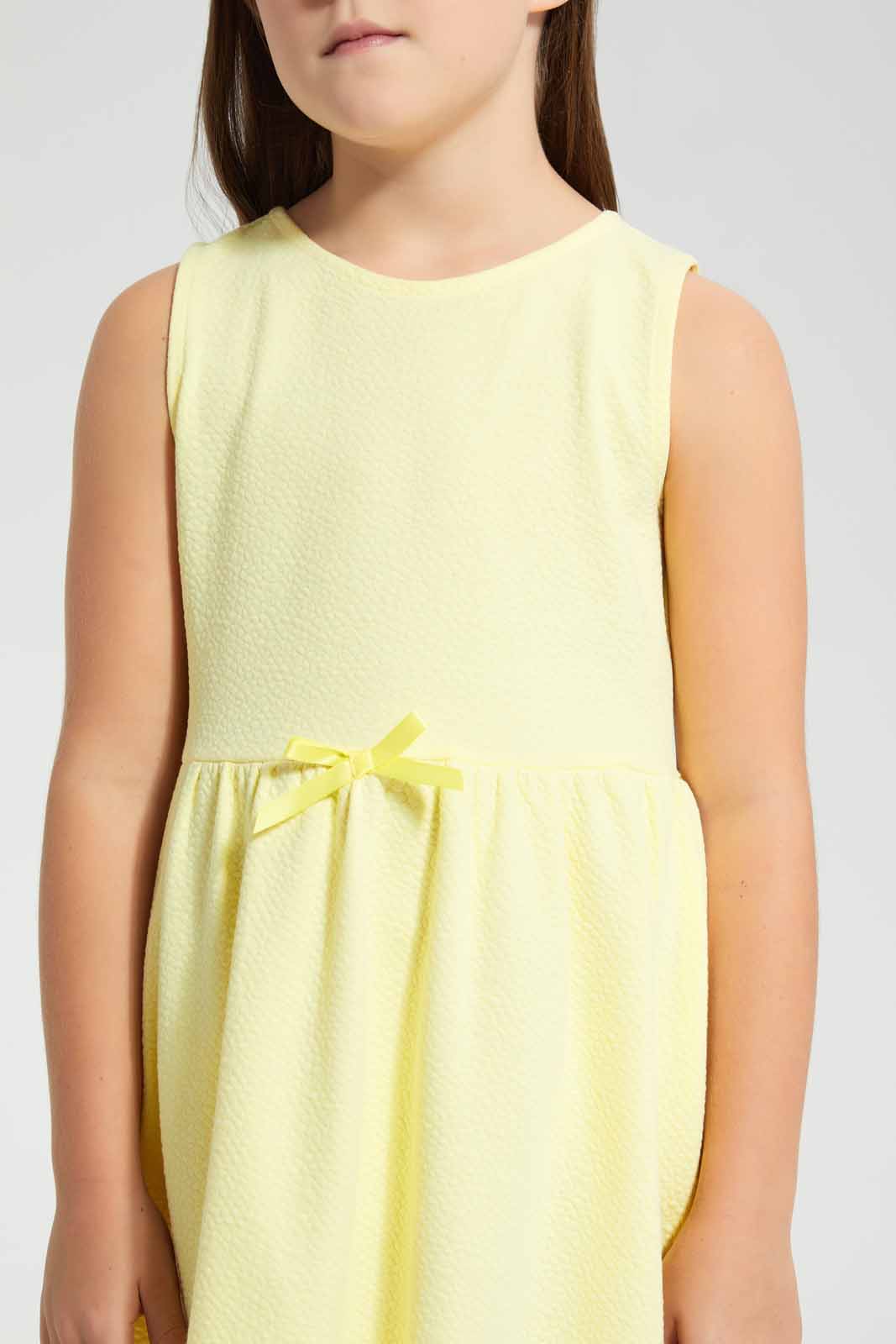 Redtag-Yellow-Textured-Knitted-Dress-Dresses-Girls-2 to 8 Years