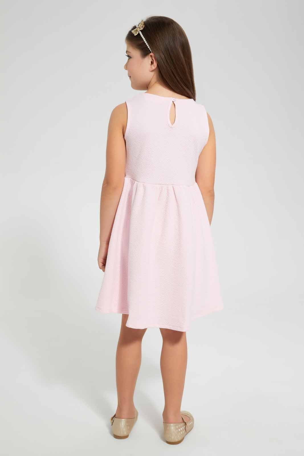 Redtag-Pink-Textured-Knitted-Dress-Dresses-Girls-2 to 8 Years