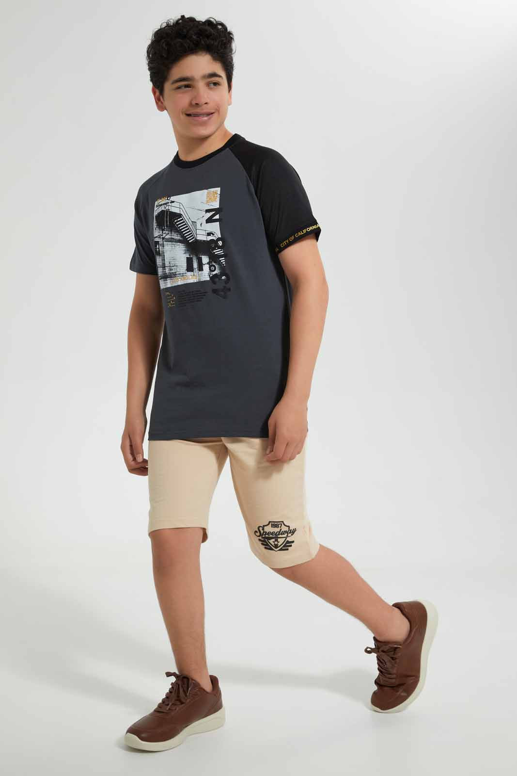 Redtag-Charcoal-Digital-Print-Tee-Graphic-T-Shirts-Senior-Boys-9 to 14 Years