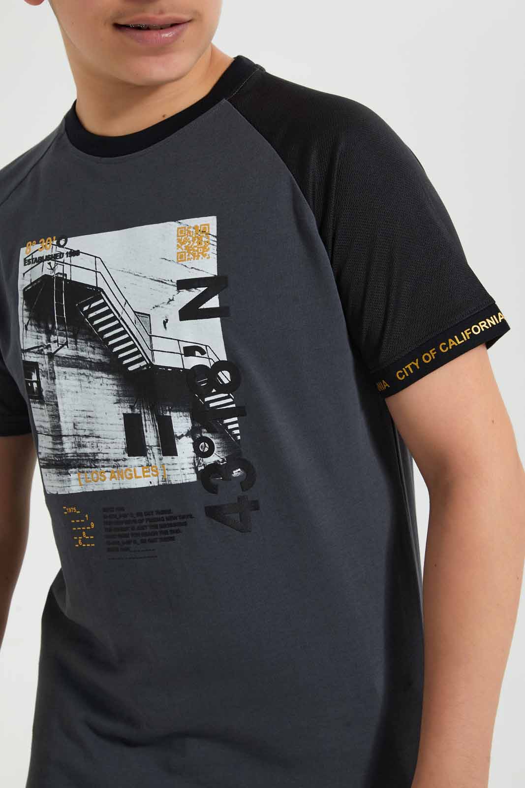 Redtag-Charcoal-Digital-Print-Tee-Graphic-T-Shirts-Senior-Boys-9 to 14 Years