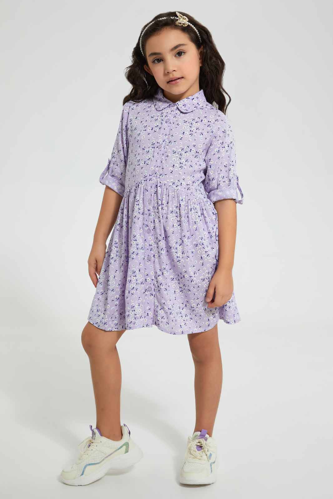 Lilac Floral Shirt Dress