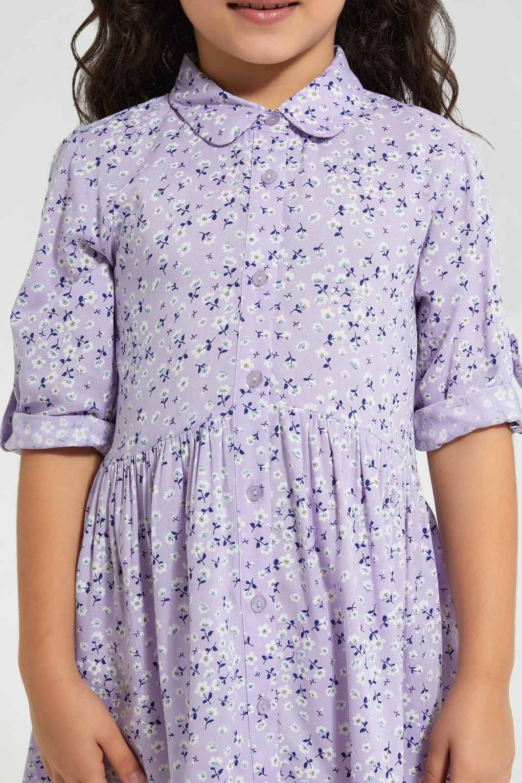 Lilac Floral Shirt Dress