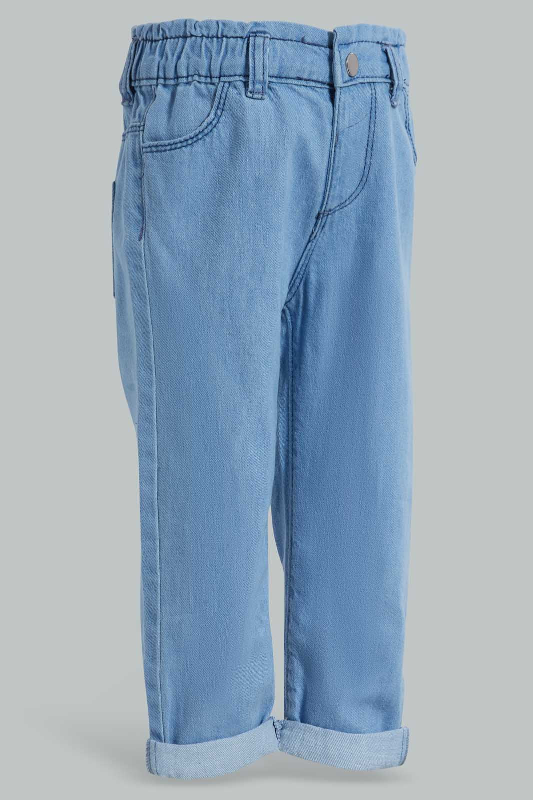 Redtag-Blue-Light-Wash-Denim-Jogger-Jeans-Harem-Fit-Infant-Girls-3 to 24 Months