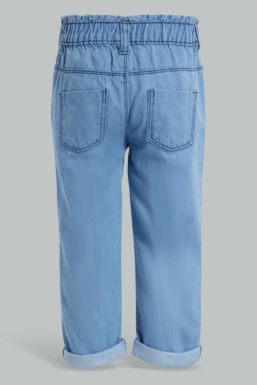 Redtag-Blue-Light-Wash-Denim-Jogger-Jeans-Harem-Fit-Infant-Girls-3 to 24 Months