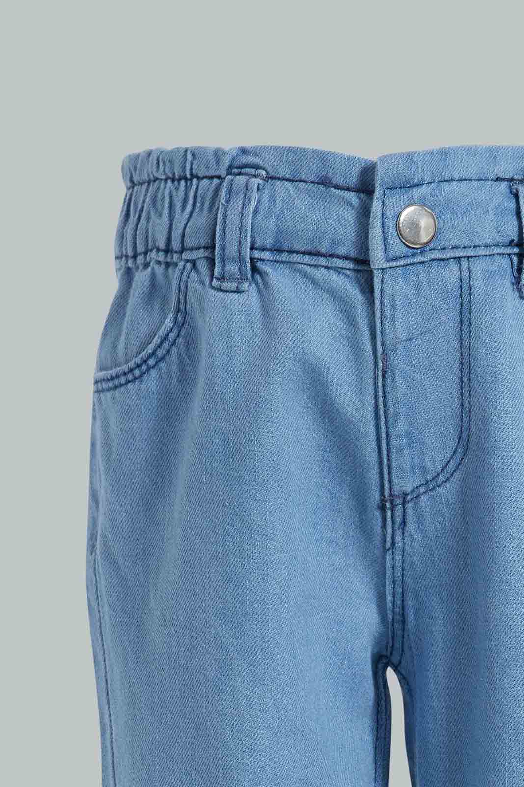 Redtag-Blue-Light-Wash-Denim-Jogger-Jeans-Harem-Fit-Infant-Girls-3 to 24 Months
