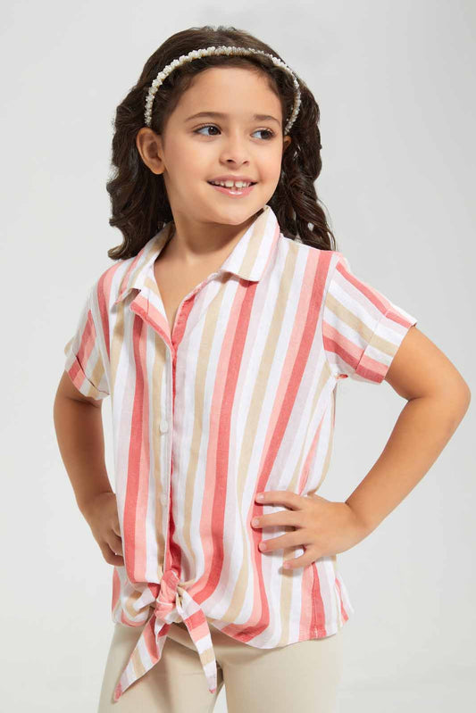 Redtag-White-Knotted-Shirt-Blouse-Category:Blouses,-Colour:White,-Filter:Girls-(2-to-8-Yrs),-GIR-Blouses,-Non-Sale,-S22C,-Section:Girls-(0-to-14Yrs)-Girls-2 to 8 Years