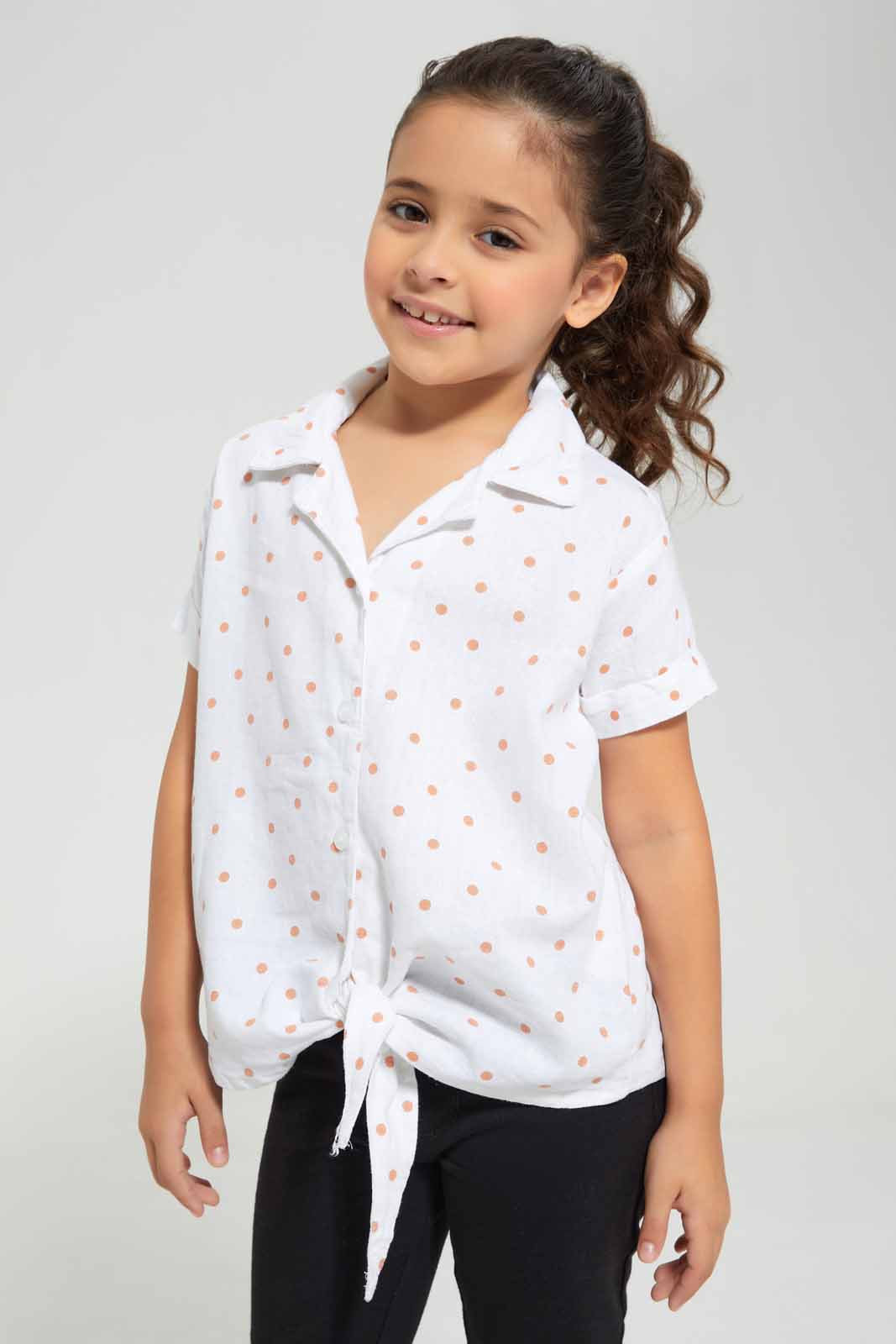 Redtag-White-Knotted-Shirt-Blouse-Category:Blouses,-Colour:White,-Filter:Girls-(2-to-8-Yrs),-GIR-Blouses,-Non-Sale,-S22C,-Section:Girls-(0-to-14Yrs)-Girls-2 to 8 Years