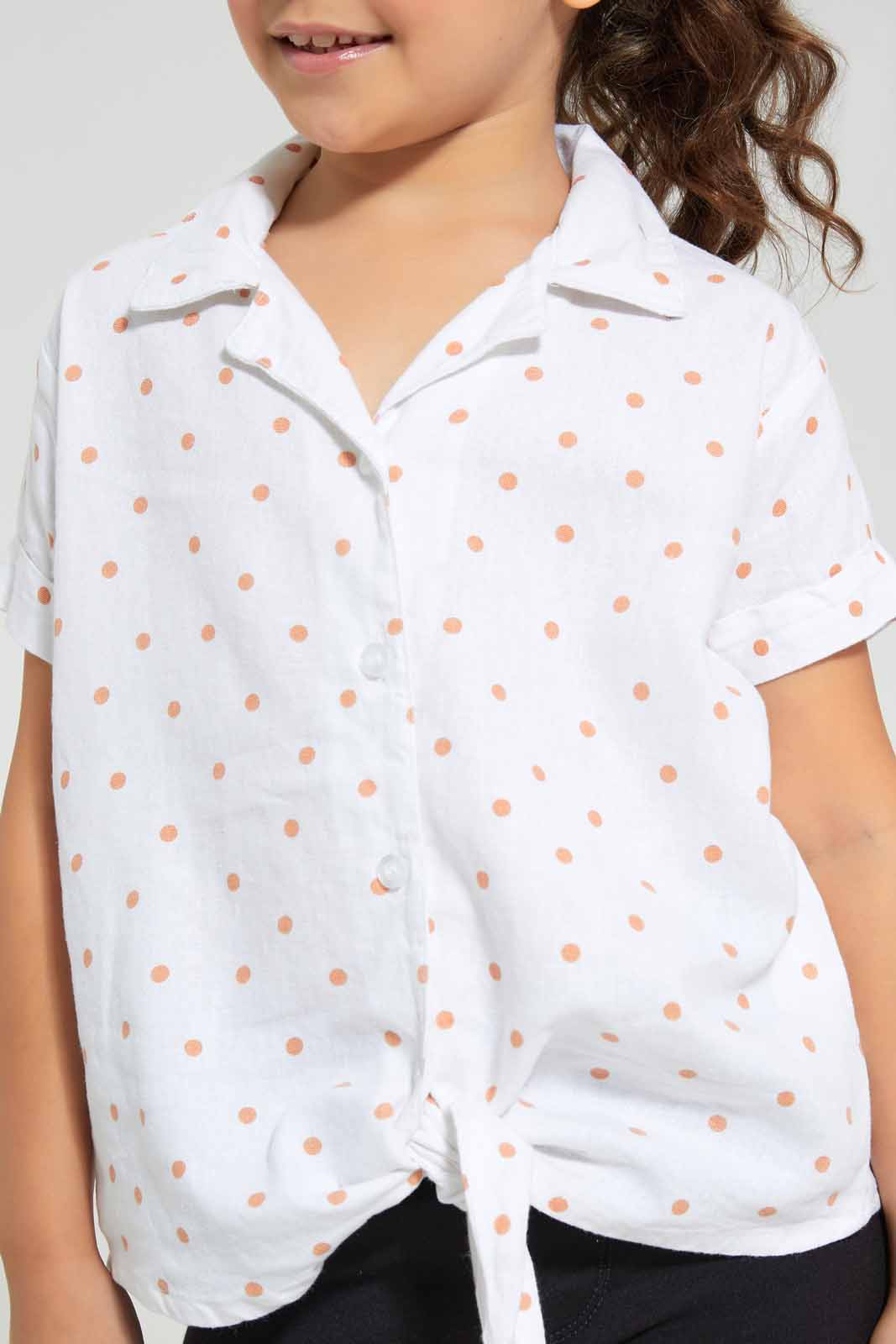 Redtag-White-Knotted-Shirt-Blouse-Category:Blouses,-Colour:White,-Filter:Girls-(2-to-8-Yrs),-GIR-Blouses,-Non-Sale,-S22C,-Section:Girls-(0-to-14Yrs)-Girls-2 to 8 Years