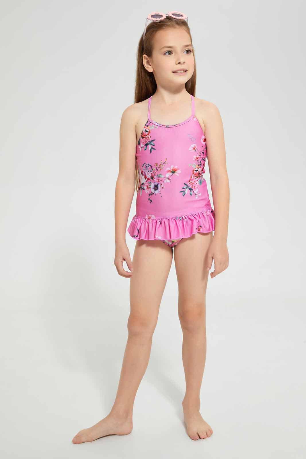 Redtag-Pink-Floral-Printed-Swimsuit-Swimsuits-Girls-2 to 8 Years
