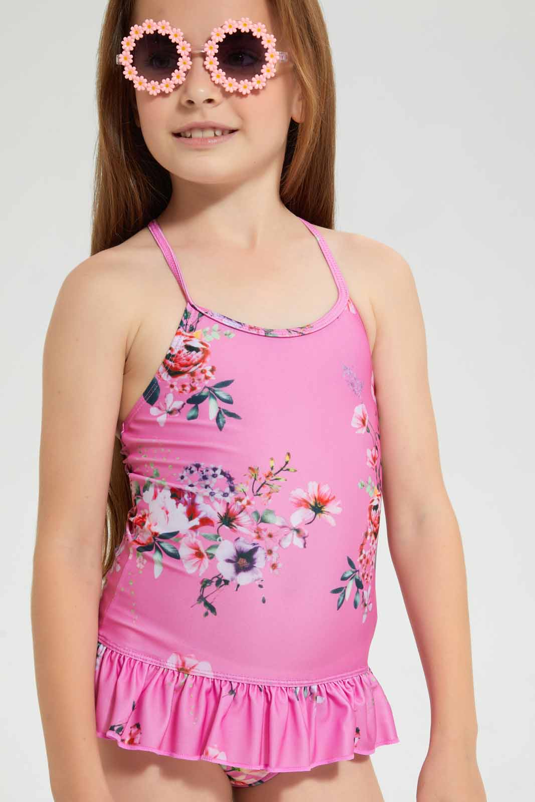 Redtag-Pink-Floral-Printed-Swimsuit-Swimsuits-Girls-2 to 8 Years