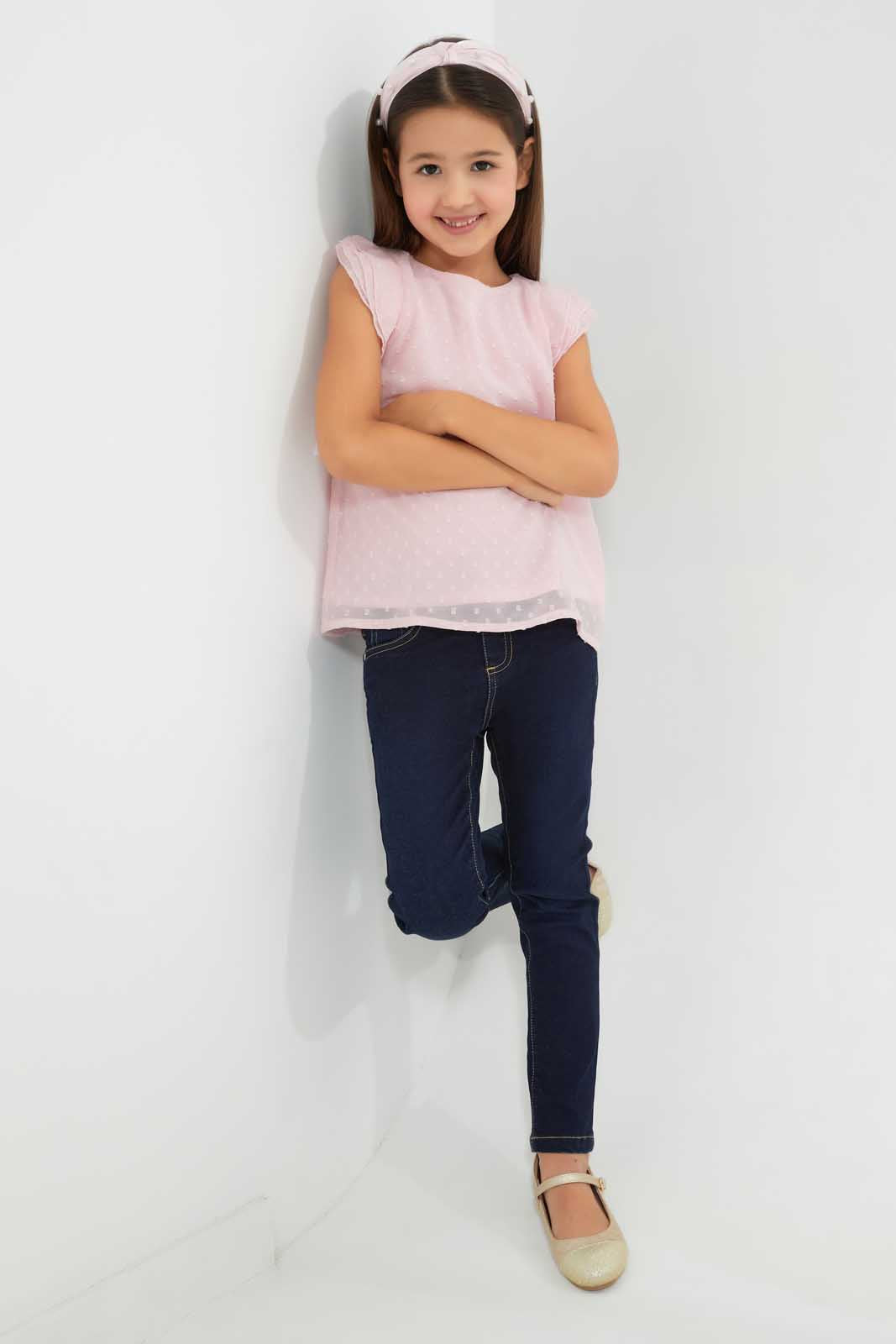 Redtag-Pink-Frill-Neck-Blouse-Blouses-Girls-2 to 8 Years