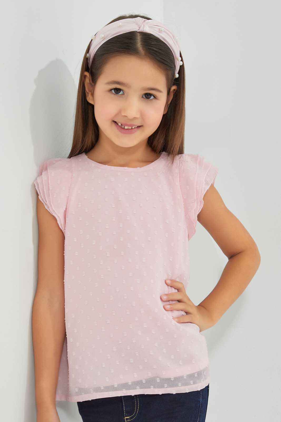 Redtag-Pink-Frill-Neck-Blouse-Blouses-Girls-2 to 8 Years