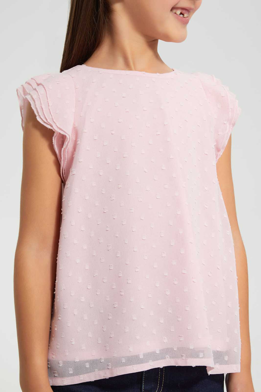 Redtag-Pink-Frill-Neck-Blouse-Blouses-Girls-2 to 8 Years