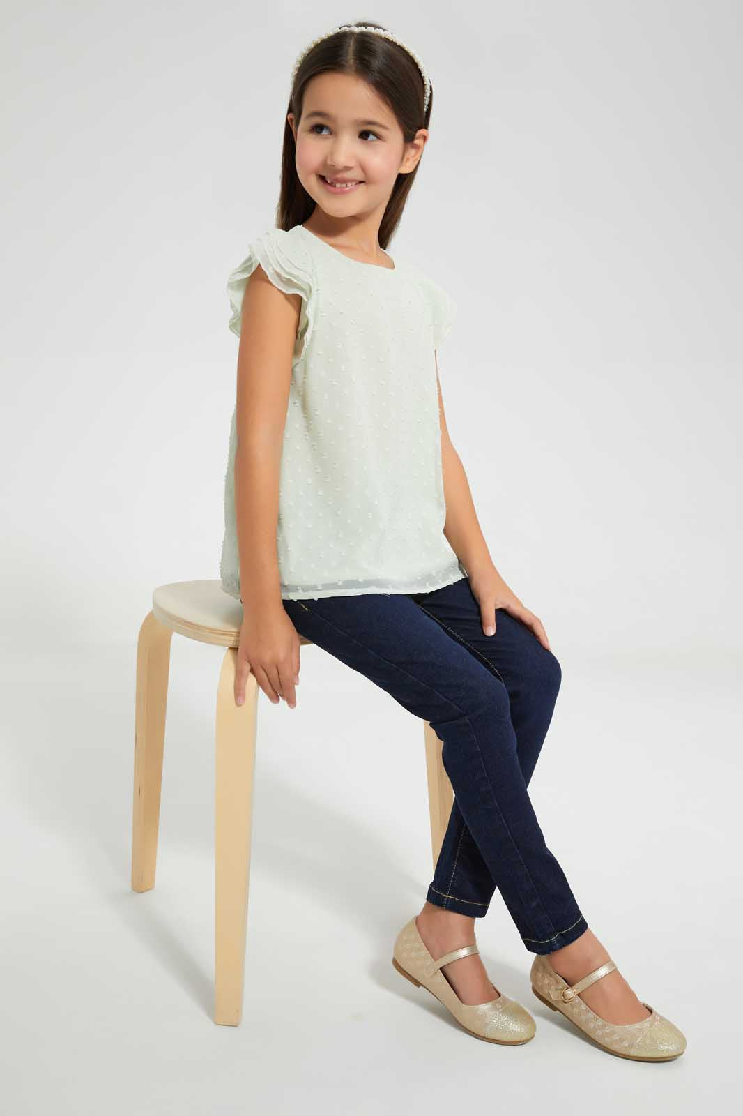 Redtag-Mint-Frill-Neck-Blouse-Blouses-Girls-2 to 8 Years