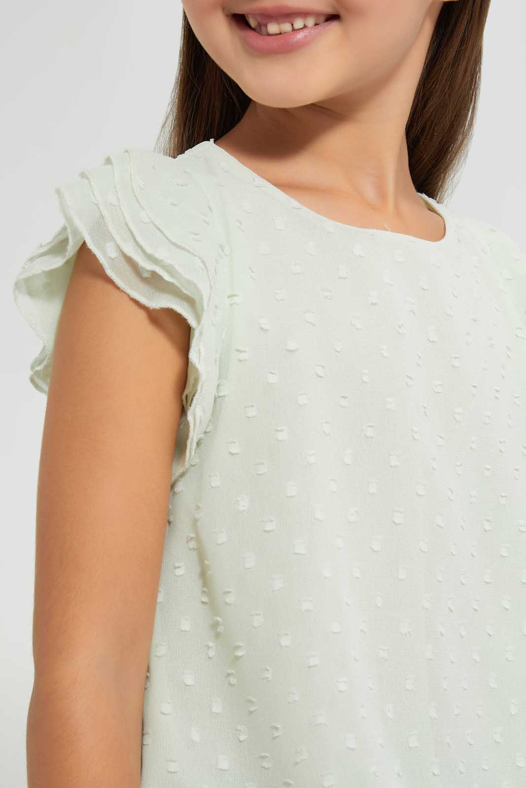 Redtag-Mint-Frill-Neck-Blouse-Blouses-Girls-2 to 8 Years
