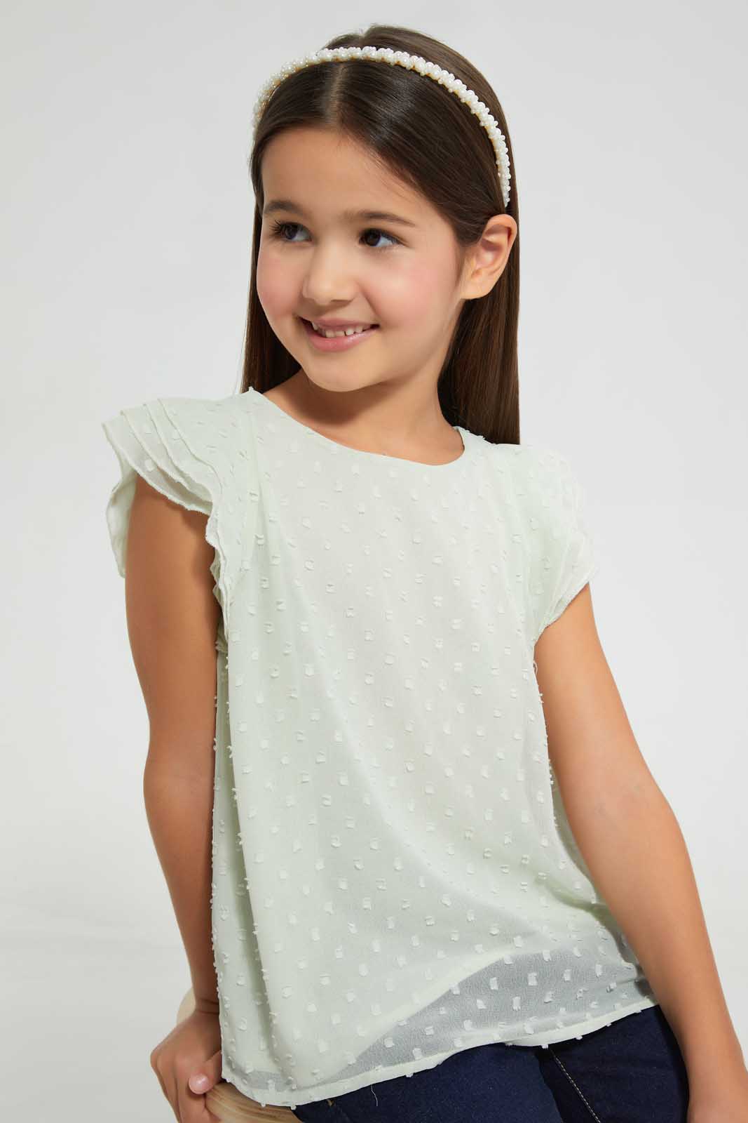 Redtag-Mint-Frill-Neck-Blouse-Blouses-Girls-2 to 8 Years