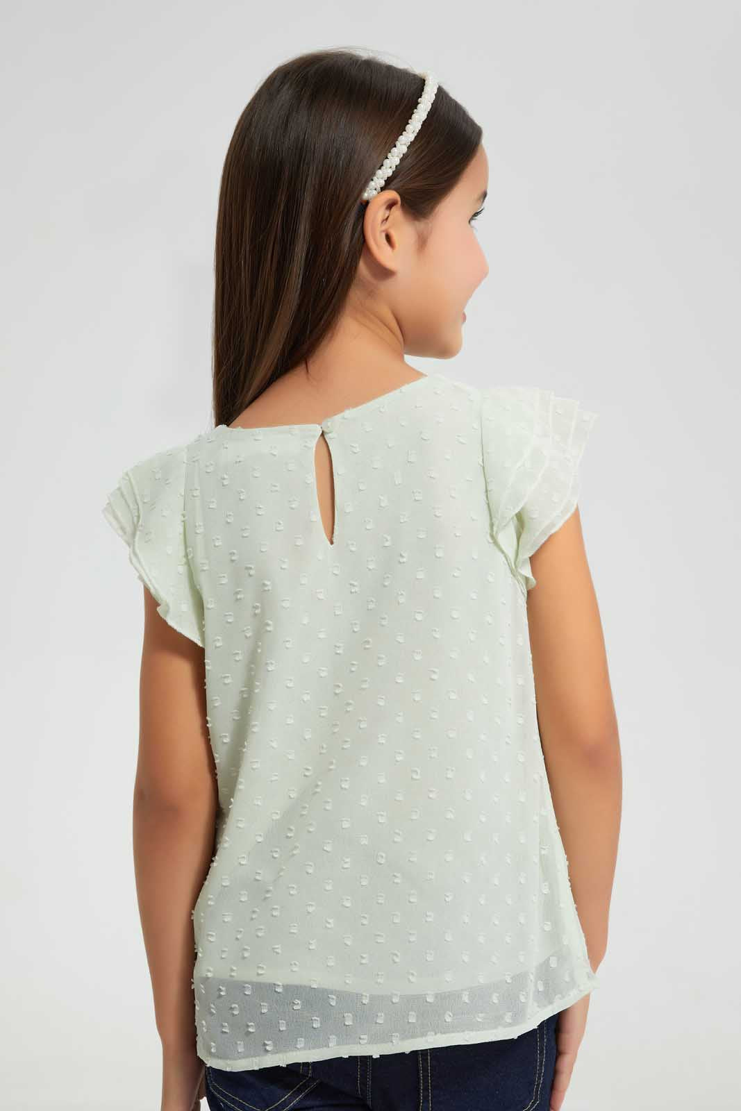 Redtag-Mint-Frill-Neck-Blouse-Blouses-Girls-2 to 8 Years