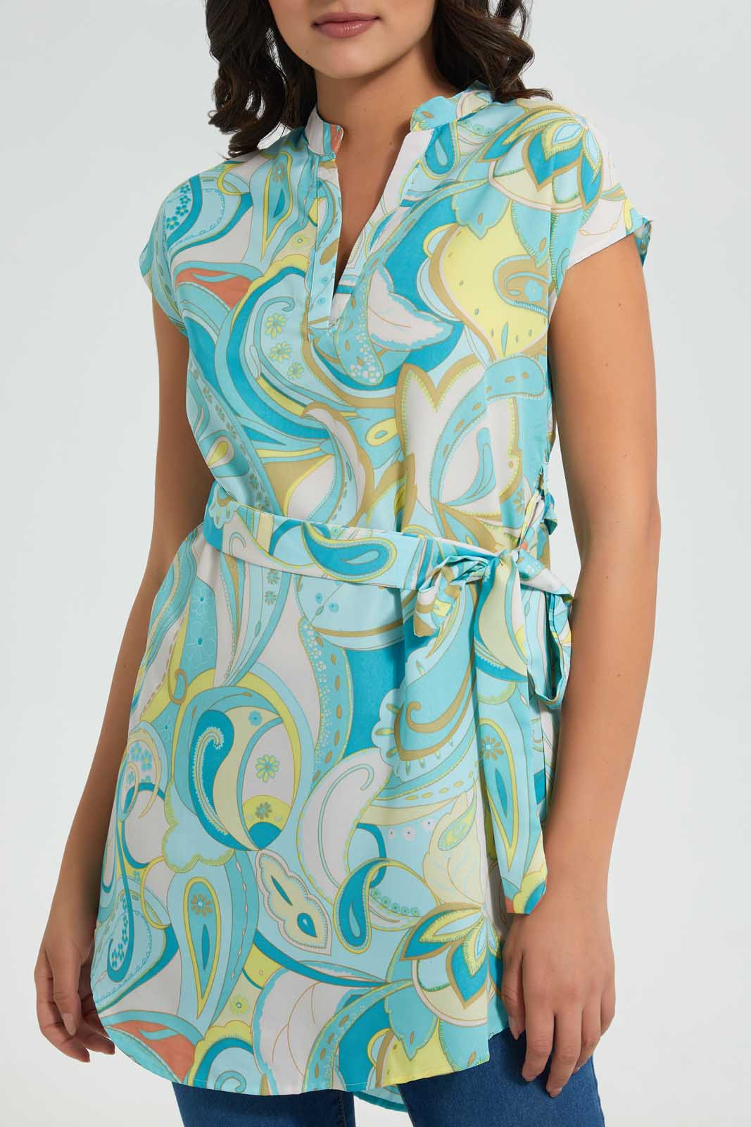 Redtag-Printed-Belted-Tunic-Dress-Blouses-Women's-