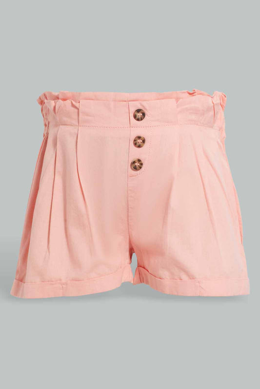 Redtag-Coral-Front-Pleats-Short-Casual-Shorts-Infant-Girls-3 to 24 Months