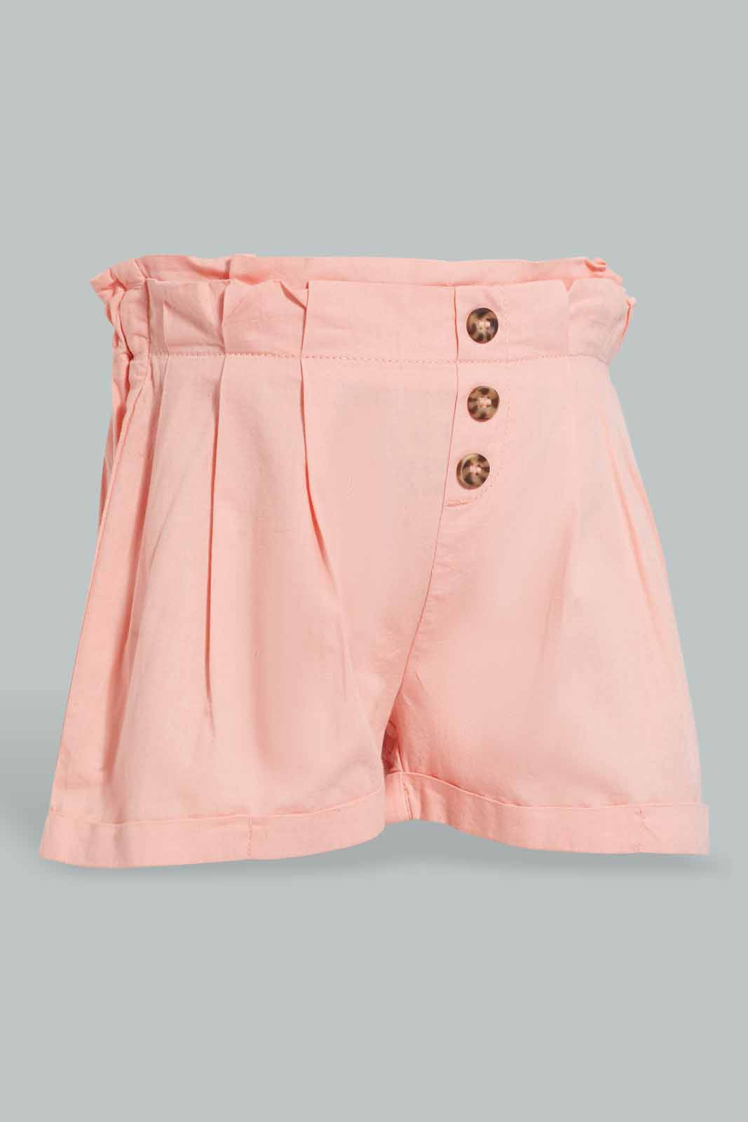Redtag-Coral-Front-Pleats-Short-Casual-Shorts-Infant-Girls-3 to 24 Months