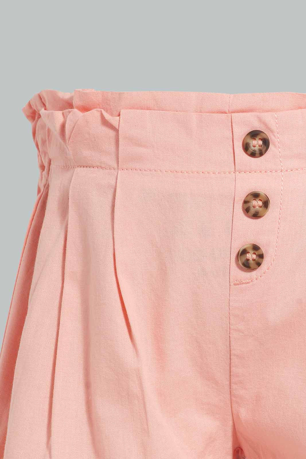 Redtag-Coral-Front-Pleats-Short-Casual-Shorts-Infant-Girls-3 to 24 Months