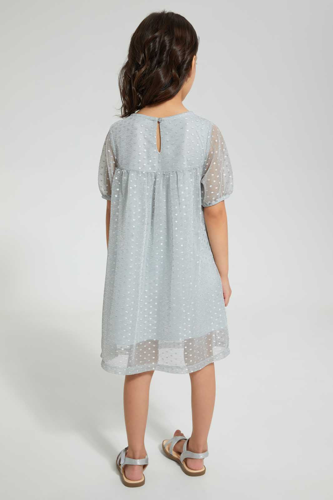 Redtag-Grey-Foil-Printed-Dress-Dresses-Girls-2 to 8 Years