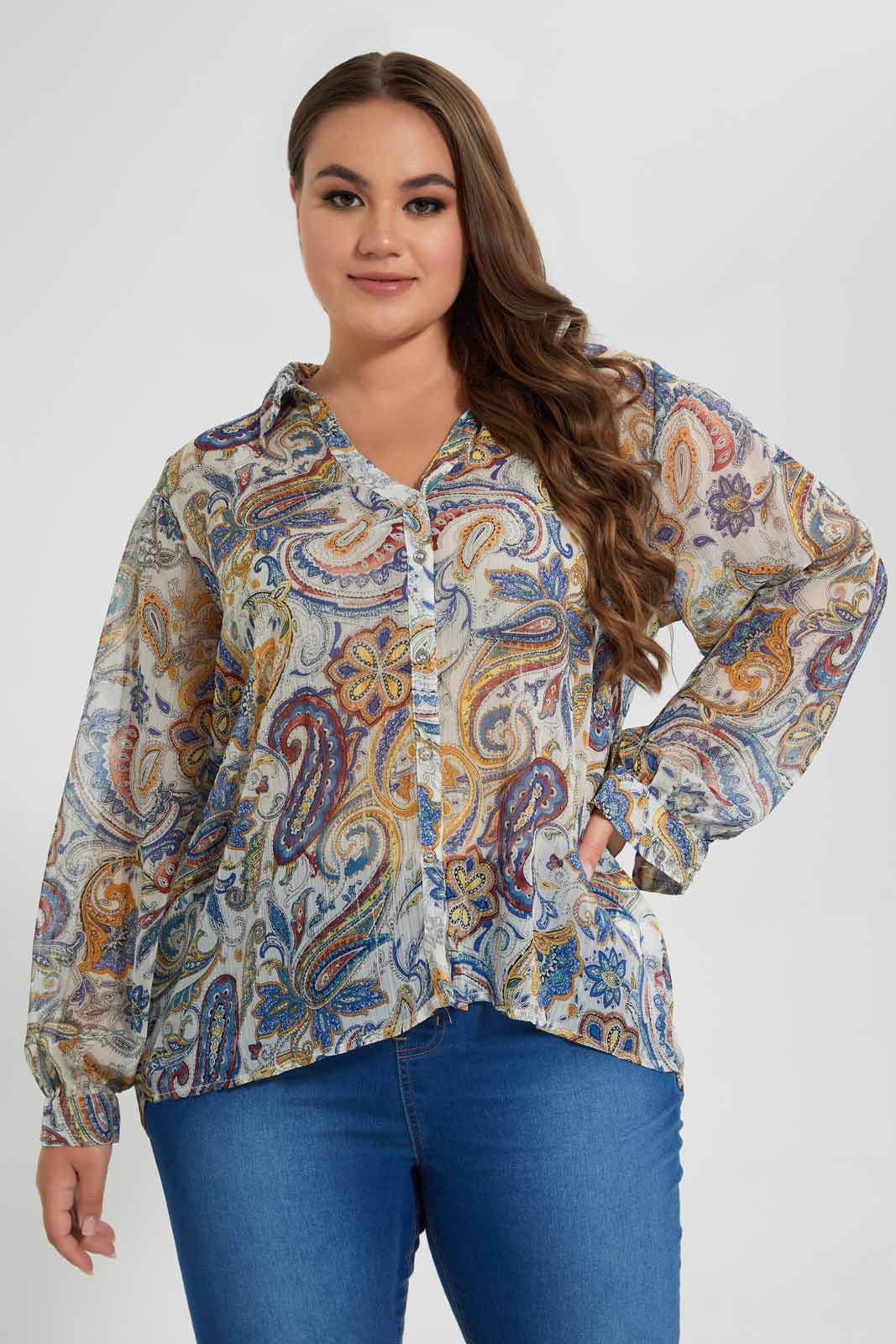 Redtag-Assorted-Paisley-Printed-Lurex-Dobby-Tiered-Dress-Blouses-Women's-