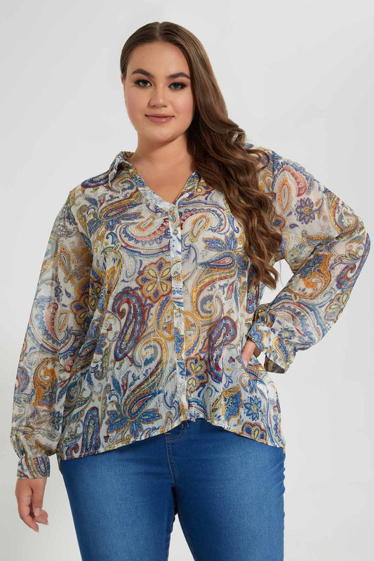 Redtag-Assorted-Paisley-Printed-Lurex-Dobby-Tiered-Dress-Blouses-Women's-